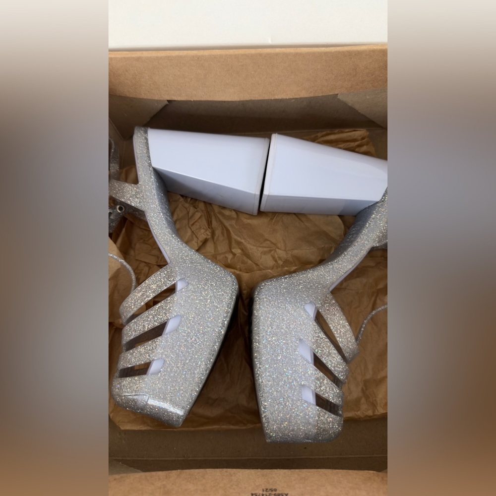 Melissa Party Glitter Clear Jelly Heels Size 6 Silver Sparkle Sandals - Picture 4 of 5